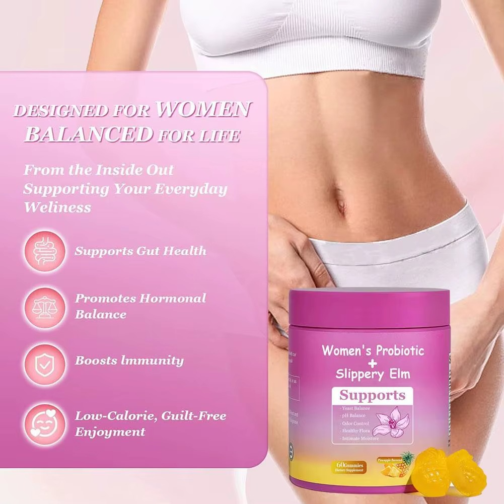 Feminine Probiotics - Supports pH Balance, Gut Health & Immune System with Slippery Elm, Prebiotics & Lactobacillus Blend, Pineapple Flavor, 60 Gummies