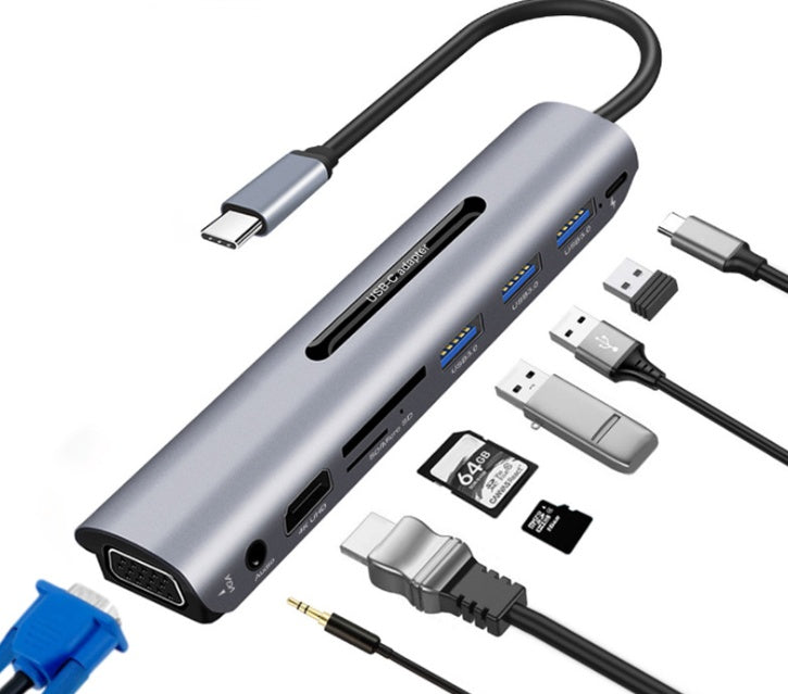 USB C HUB docking station - 9 in 1 Type-C HDMI VGA low temperature mobile computer expansion docking accessories